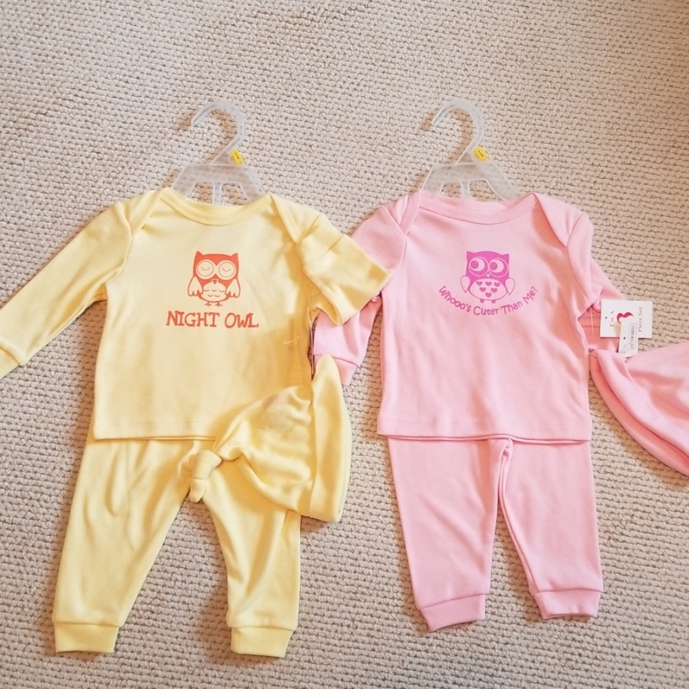 Lot of (2) 3 pc Infant Girls Pajama Sets 0-3 mo.